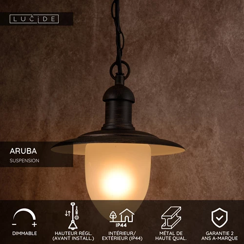 Lucide ARUBA - Suspension Intérieur/Extérieur - Ø 25 cm - 1xE27 - IP44 - Rouille - USP